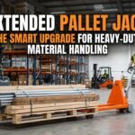 Extended pallet jack used for moving long pallets in warehouse operations safely and efficiently
